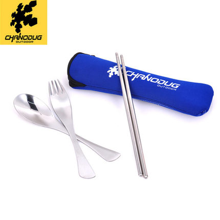 Shanuoduoji Outdoor Mini Tableware Stainless Steel Folding Chopsticks Fork Spoon Spoon Send Cloth Set Travel Picnic