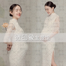 2018 new retro ink Gongbi painting Chinese style pregnant women cheongsam big belly beauty mommy art photo studio clothing