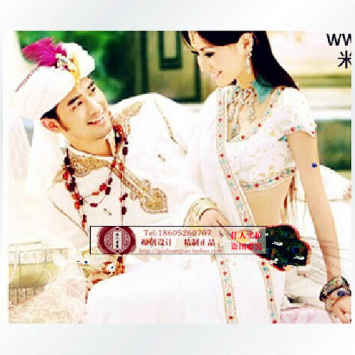 New Style Ancient Costume with Exotic Style, Indian Men's and Women's Clothing, White Western Region Couple Clothing, Princess Wedding Dress