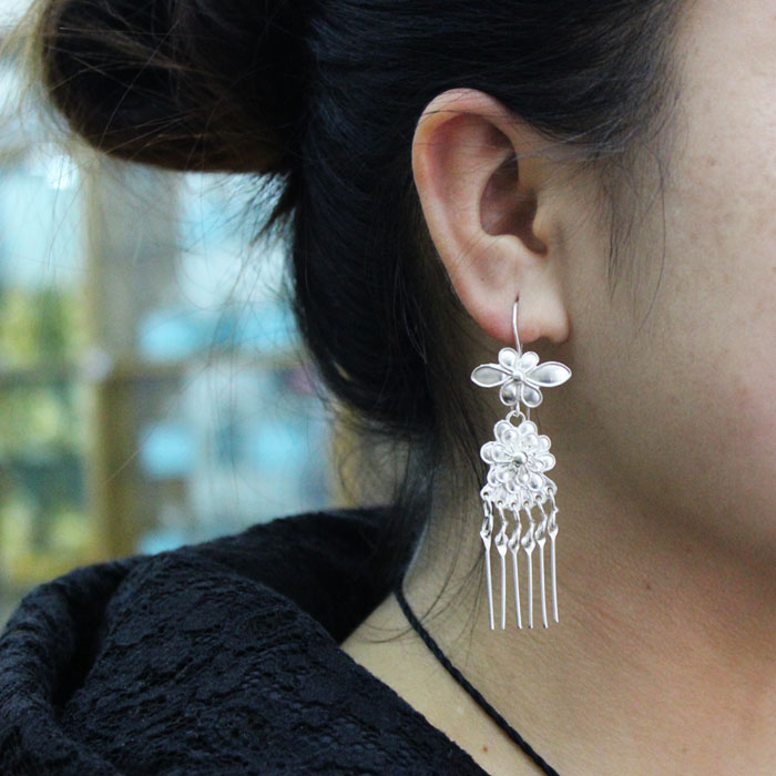 Guizhou Miao Earrings Silver Jewelry Longwu Village Literature And Art Forest Pure Handmade Pure Silver Ear Ring Craft Gift Hem Accessories