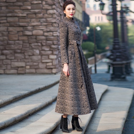 Shou Shang Clothing's 2023 autumn and winter new style mid-length slim fit and slim stand-up collar woolen coat wool coat