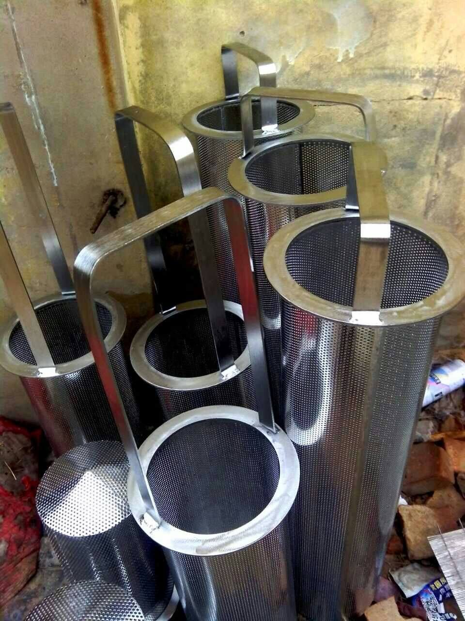 Processing custom punching mesh basket with handle punching plate welded filter mesh barrel flange filter basket perforated tube