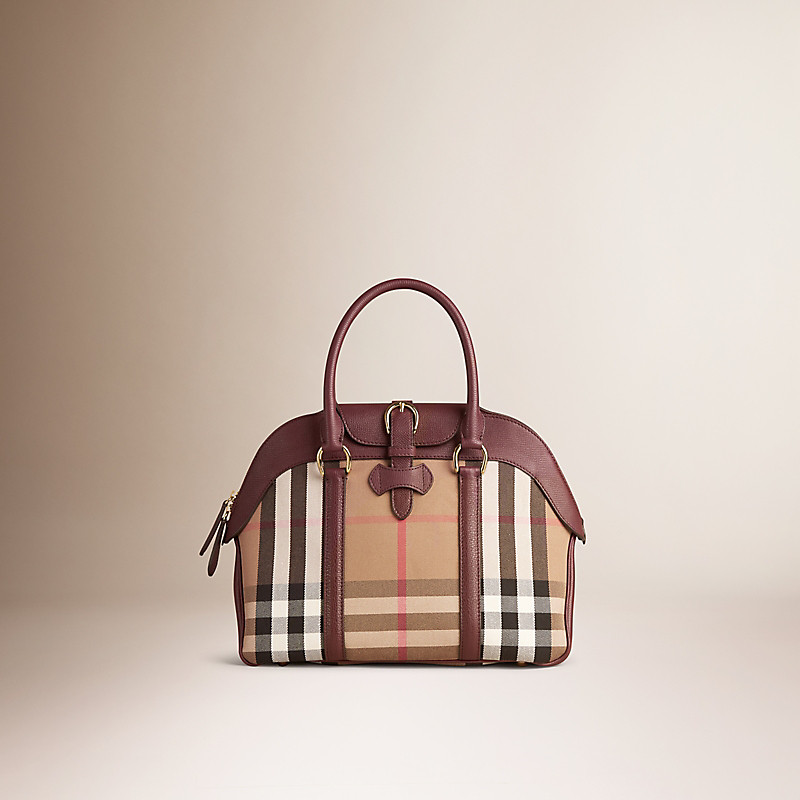 BURBERRY/博柏利中号 House 格纹拼皮革保龄球包 39808381