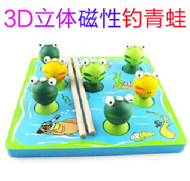 Early Education Mongolian Teaching Aids Wooden Children Magnetic Fishing Intelligence Frog Fishing Game 1-2 Year Old Baby Educational Toys