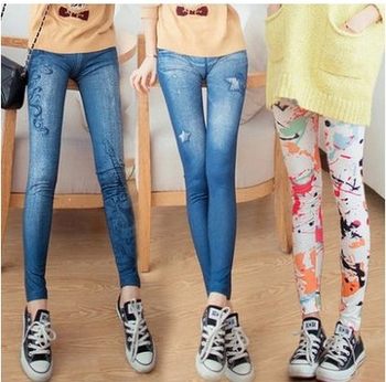 leggings denim imitation ແບບເກົາຫຼີສໍາລັບການນຸ່ງນອກ, ພາກຮຽນ spring, ດູໃບໄມ້ລົ່ນແລະ summer pants ເກົ້າຈຸດ, ກະທັດຮັດ stretch tights, ກາງເກງບາງສໍາລັບແມ່ຍິງ