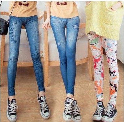 Korean imitation denim leggings wear spring and autumn summer cropped pants to make you look slim and stretchy tight pants thin pants for women