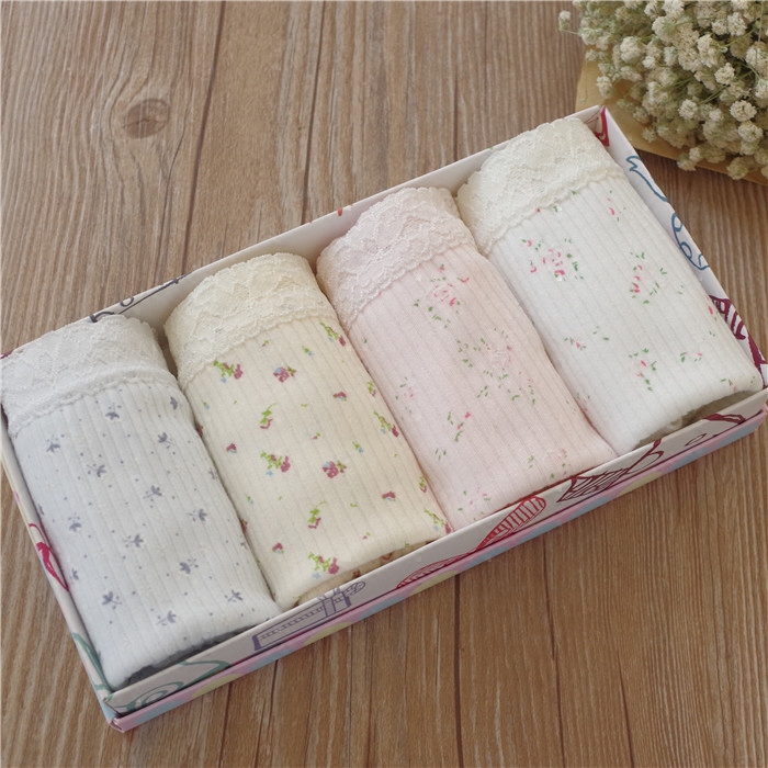 4 packs, gift box, foreign trade medium and high waist underwear women, exported to Japan, comfortable cotton, cotton floral Japanese style - Taobao