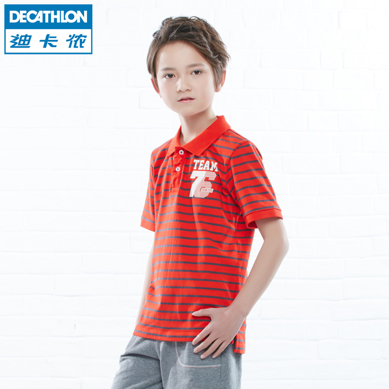 迪卡侬 纯棉短袖T恤男童 翻领运动衫舒适透气 DOMYOS KDB