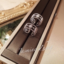 JASMINE new micro-set rhinestone hollow eight-pointed star OPEN RING INDEX ring JOINT ring