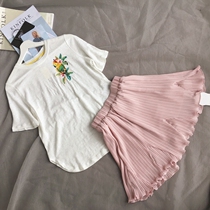 miusu 17 summer new heavy industry embroidery linen comfortable versatile custom T-shirt