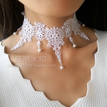 Ice And Snow Genre Retro Japan-Style Meritocratic Lolita Wedding White Hollowed-out Lace Necklace Fake Collar