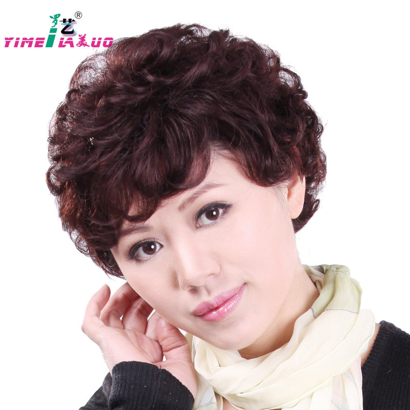 真发假发 女 短发 假发中老年女妈妈款 真人发 中年蓬松短卷发