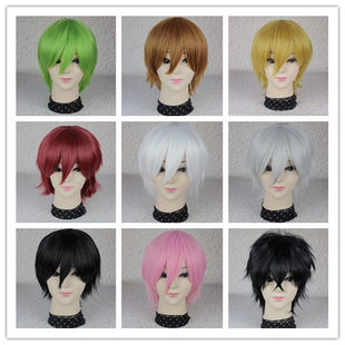 Special offer COSPALY black, white, red, blue gold, multi -color anime male short hair straight hair reflux cos male