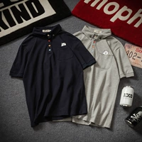 Văn học nhỏ màu tươi khóa cotton POLO áo sơ mi nam mùa hè thủy triều ban đầu thương hiệu mèo túi in áo ngắn tay Polo áo thun nam có cổ hàng hiệu