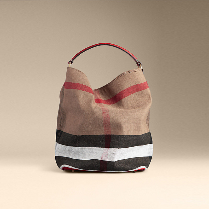 Burberry博柏利 中号Canvas Check格纹Hobo包 39457281