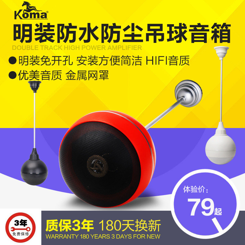 KOMA Dining Room Hanging Ball Sound Box Fixed Pressure Suction Top Horn Cafe Background Music Smallpox Ceiling KO-510 Home Sound Top Wired Heavy Bass Family Shop Milk Tea Shop Indoor Hifi