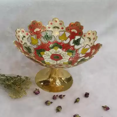 Indian craft gift decoration hollow fruit plate handmade pure copper products Home dining room hotel decoration decoration