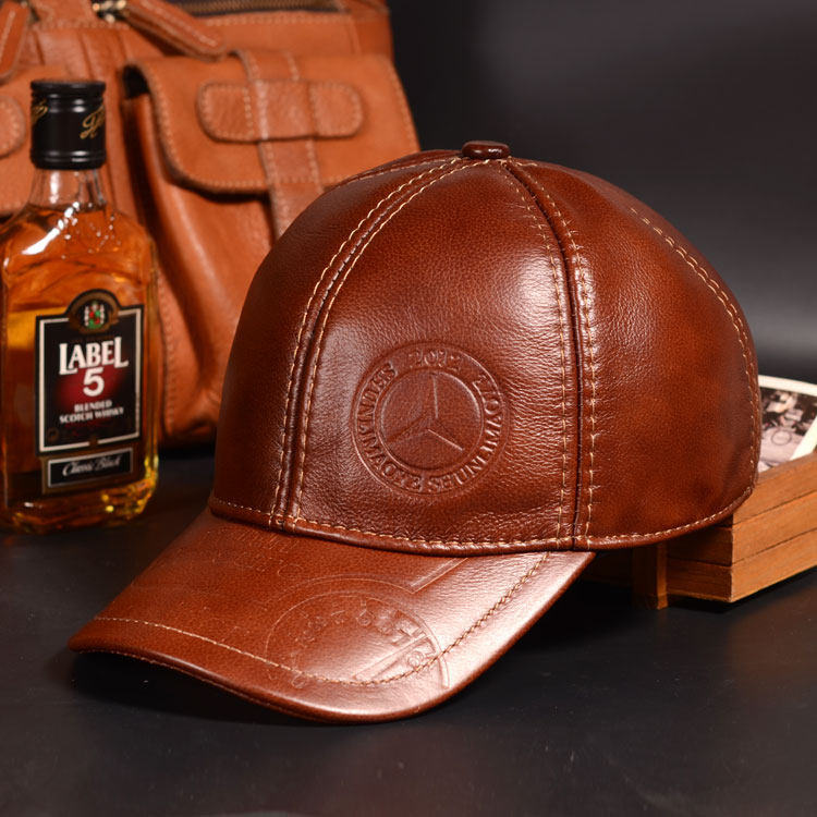 Leather hat men's autumn and winter leather hat cowhide baseball cap ear protection hat middle-aged and elderly peaked cap beret men