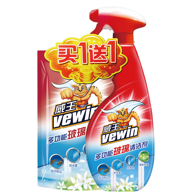 【天猫超市】威王玻璃清洁剂500g送420g直立袋补充装多功能去污