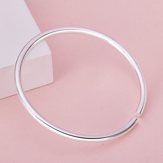 Bracelet Women's Solid Silver Bracelet 9999 Pure Silver Thin Simple Simple Valentine's Day Gift for Girlfriend Plain Circle Glossy Opening