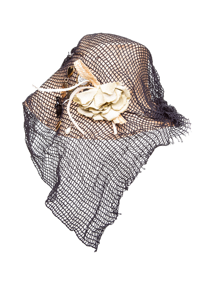 Dolce&Gabbana 米黄色花朵渔网饰编织帽