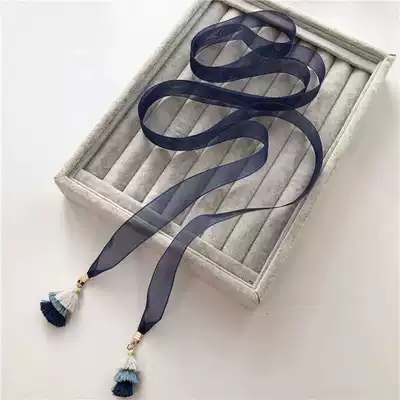 Original beautiful tassel Korean yarn belt All-match dress thin waist rope with white shirt tie neck decoration