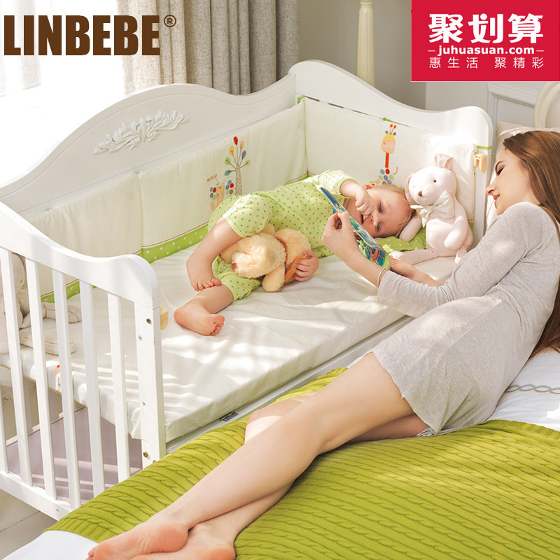 霖贝儿婴儿床实木白色欧式宝宝床可变书桌多功能婴儿床儿童床bb床