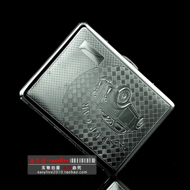 Counter double gun 9 double-sided embossing (classic car) pure copper ultra-thin extended cigarette case automatic