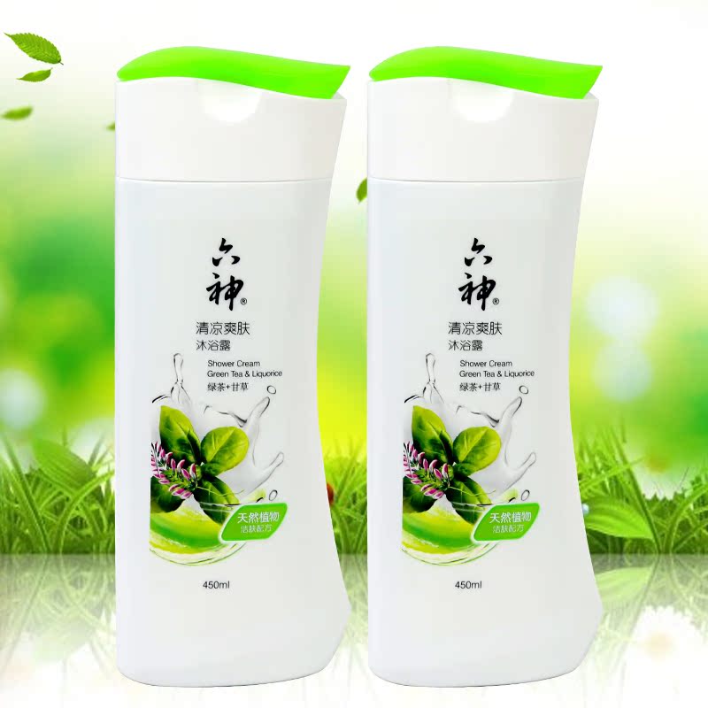 六神沐浴露清凉爽肤绿茶+甘草沐浴乳液450mlx2瓶组合