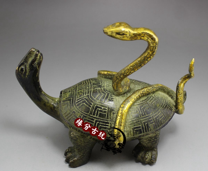 Pure bronze imitation ancient square god beast Xuanwu Turtle Snake Family Residence of Decorative Mascot Mercy