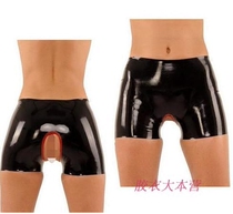 Latex underpants latex clothes open crotch pants male and female universal flat angle pants rubber underpants elastic tight shorts