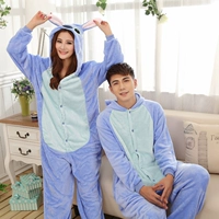 Mùa thu và mùa đông flannel dày ấm áp jumpsuit cặp vợ chồng trẻ em Stitch người lớn phim hoạt hình động vật đồ ngủ nhà dịch vụ đồ bơi cho bé gái