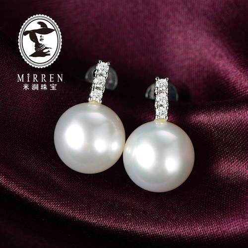 Ювелирное украшение, белые платиновые бриллиантовые серьги из жемчуга, белое золото 18 карат