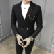 Bộ đồ vest nhỏ nam mỏng mảnh hai mảnh miễn phí hot hai đôi ngực rắn màu thanh đêm áo phông nam Suit phù hợp