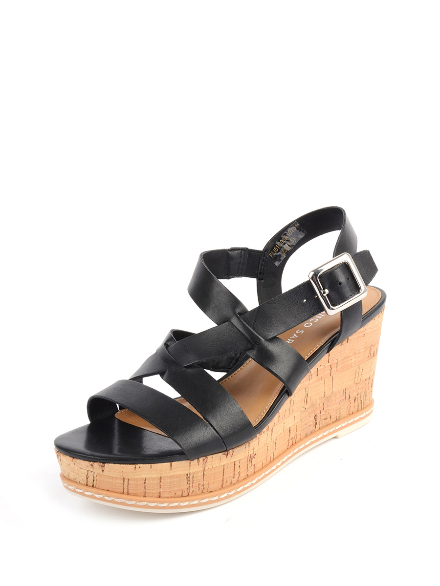 FRANCO SARTO 黑色交叉搭带厚底坡跟凉鞋