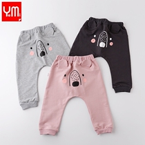 Korean version of childrens clothing infant large pp pants pure cotton wool circles Harun pants male and female baby spring and autumn long pants cartoon casual pants