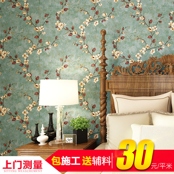 Chengdu Wallpaper Wallpaper Bedroom Book Room Living Room American Retro Fields Flocking Environmental Protection Unwoven Wallpaper CC