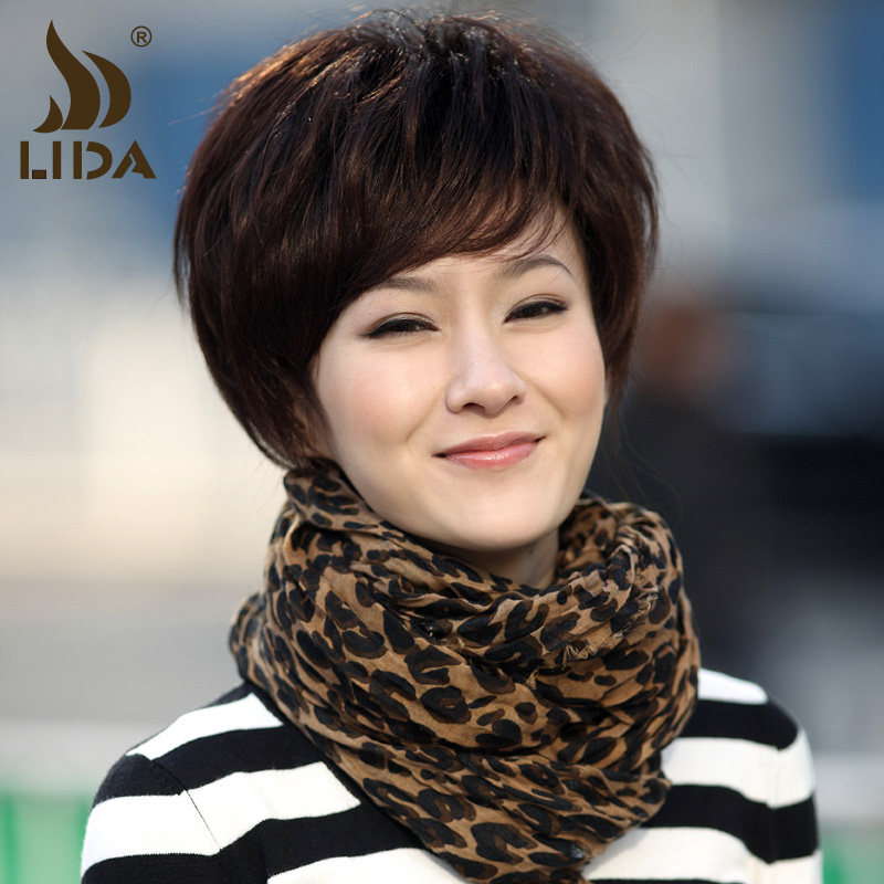 真发假发女短发真人发丝 短直发 蓬松短发女中老年假发妈妈假发套