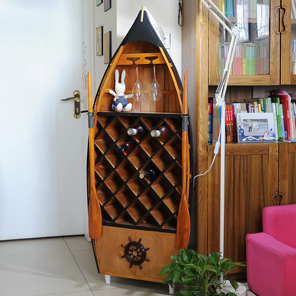 [USD 504.23] Mediterranean style boat wine storage shelf display frame wine rack double