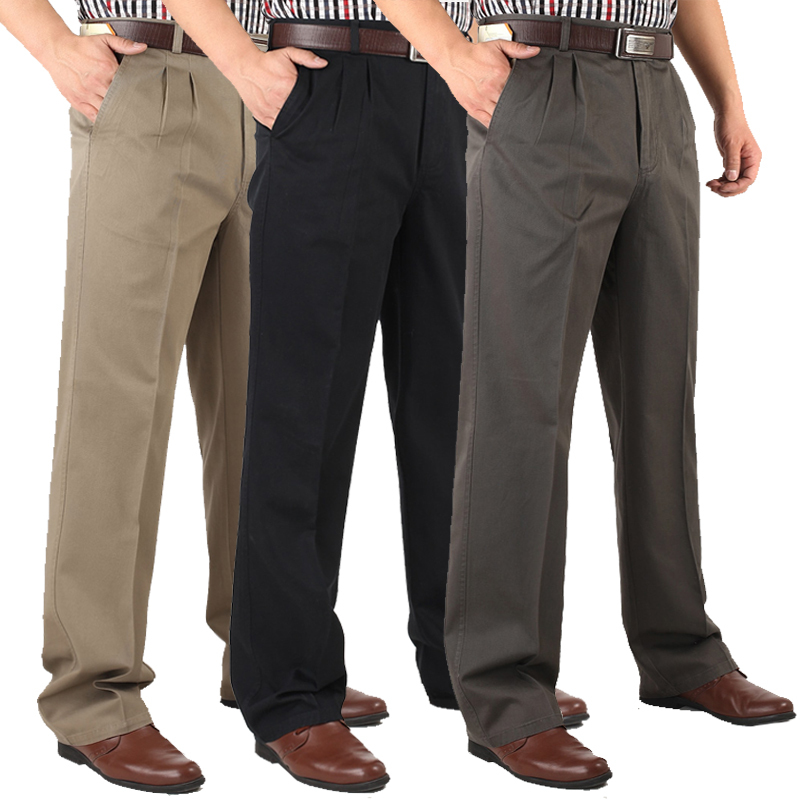Authentic Apple Brand Middle-Aged and Elderly Double-Pleated Loose High-Waisted Deep-Crotch Pure Cotton Spring and Autumn Thick Wrinkle-Free Casual Pants for Men