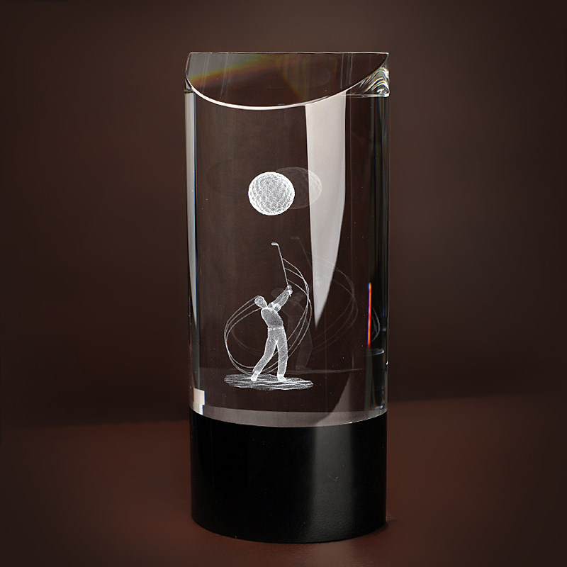 Crystal Trophy Medal Semicylindrical Black Crystal Transparent 3D Engraved Word Golf Customized Manufacturer Direct Sell