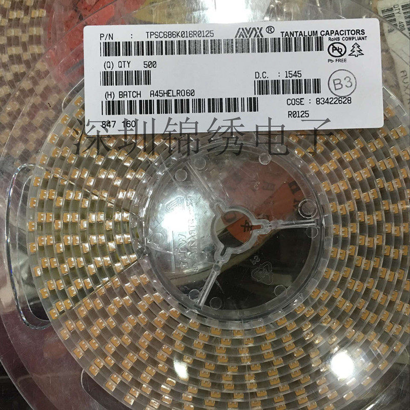 Tantalum capacitor TAJD687K006RNJ 6 3V 680UF D 687J 7343 2917 687J D type