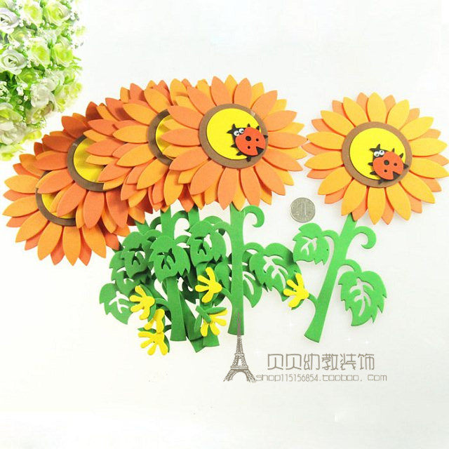Kindergarten classroom decoration wall paste foam wallpaper paste sunflower sunflower beetle seven-star ladybug set