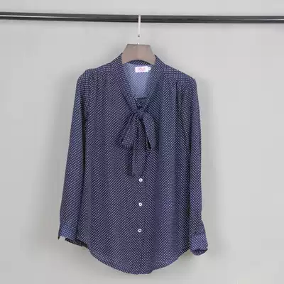 Small polka dot bow ribbon slim large size long sleeve chiffon shirt female 2021 Spring and Autumn New OL Sky City