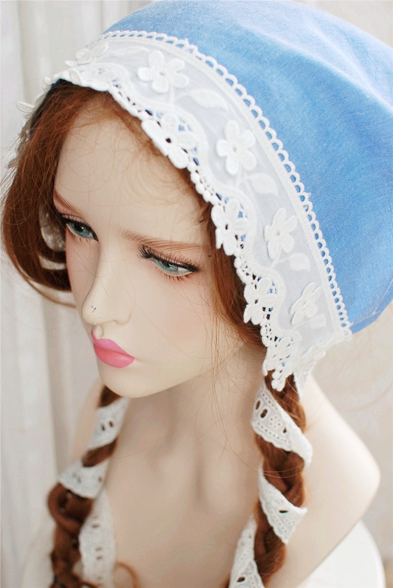 BB Hat Lace Denim Blue Son Woman Baotou Hat Headscarf Cap Field Wind Shooting Writing True