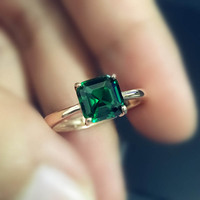 Rose silver Japanese and Korean emerald ring for women's index finger 925 sterling silver inlaid personalized fashion jewelry ring
