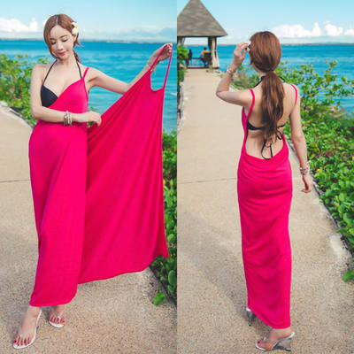 New summer one-piece sexy deep V-neck halter Bohemian beach vacation dress for women