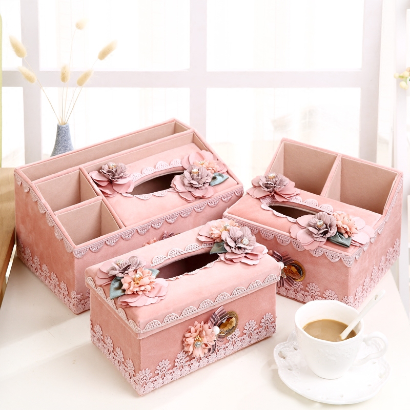 Fabric multi-function tissue box drawer box living room coffee table European multi-purpose remote control storage box cute paper draw box
