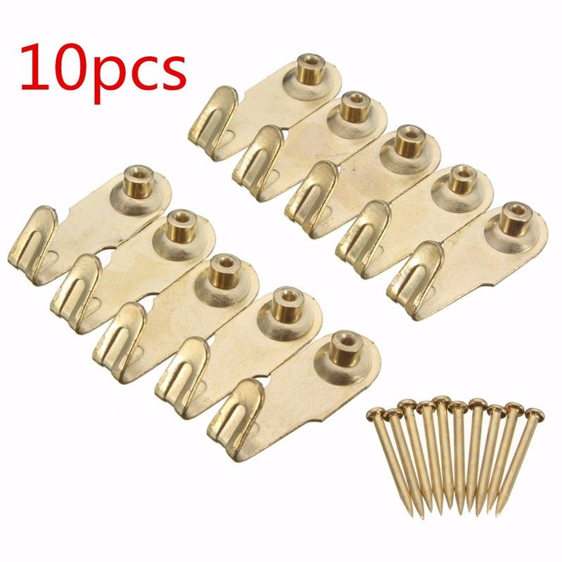 Iron Gold 10pcs Hooks Nails Seamless Metal Frame Hook Strong