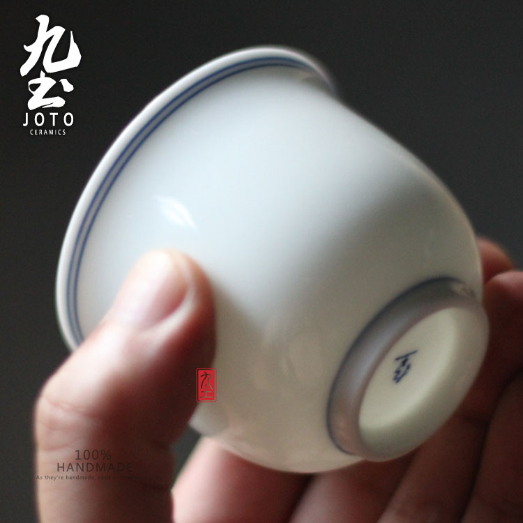 About Nine native gas is simple but elegant of primitive simplicity zen Japanese hand - made porcelain white porcelain double circle kung fu tea pu 'er tea cups of tea cups